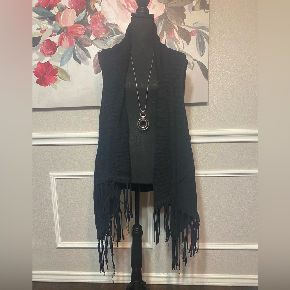 Black Fringe Knit Vest